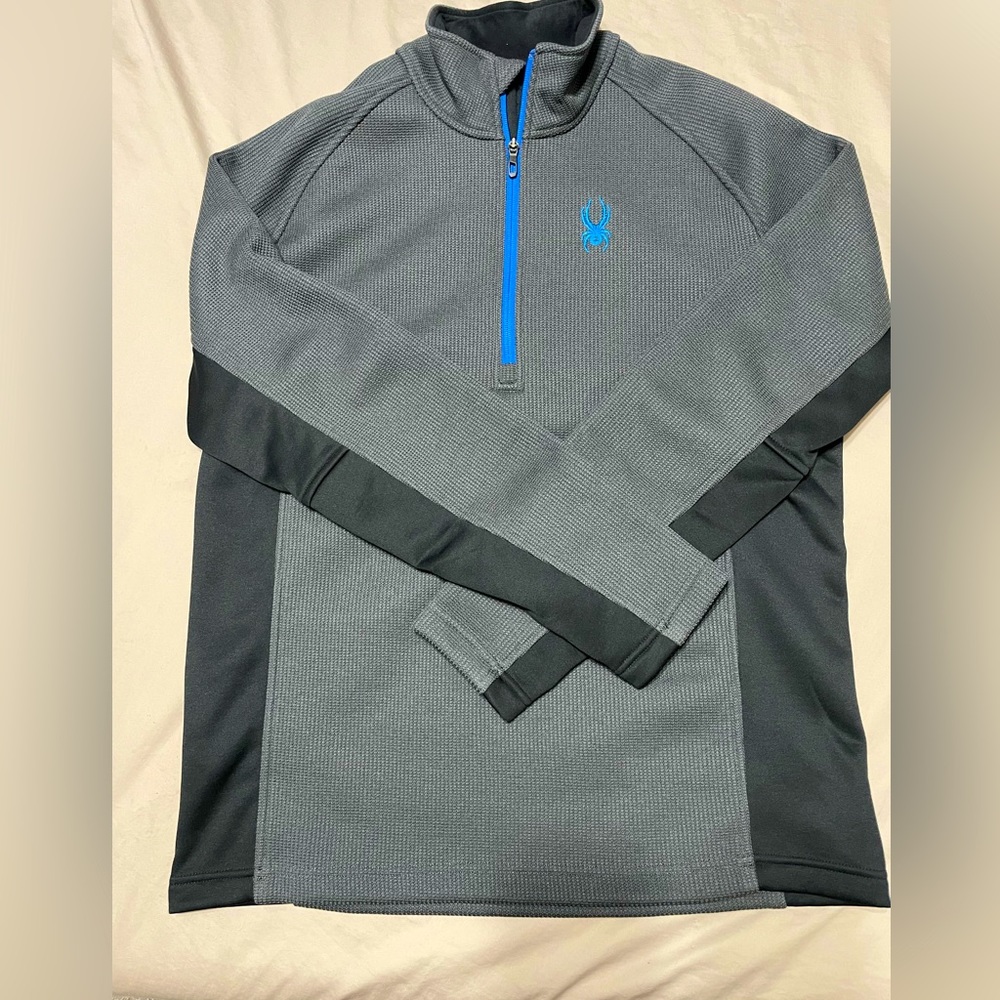 Spyder 1/4 zip gray with blue detail
